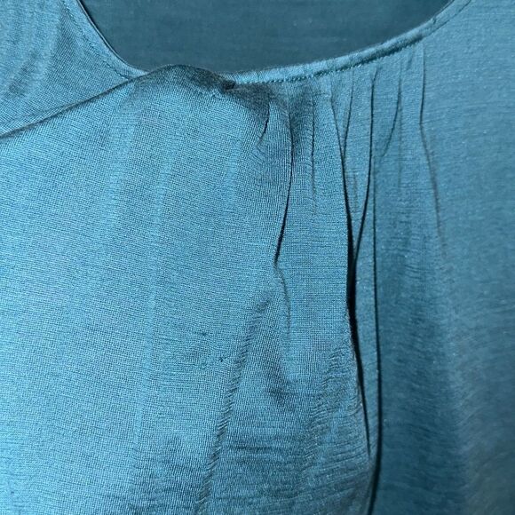 Eileen Fisher M Turquoise Green Pleated Front Scoop Silk Cotton Blend Tank Top - Picture 10 of 11